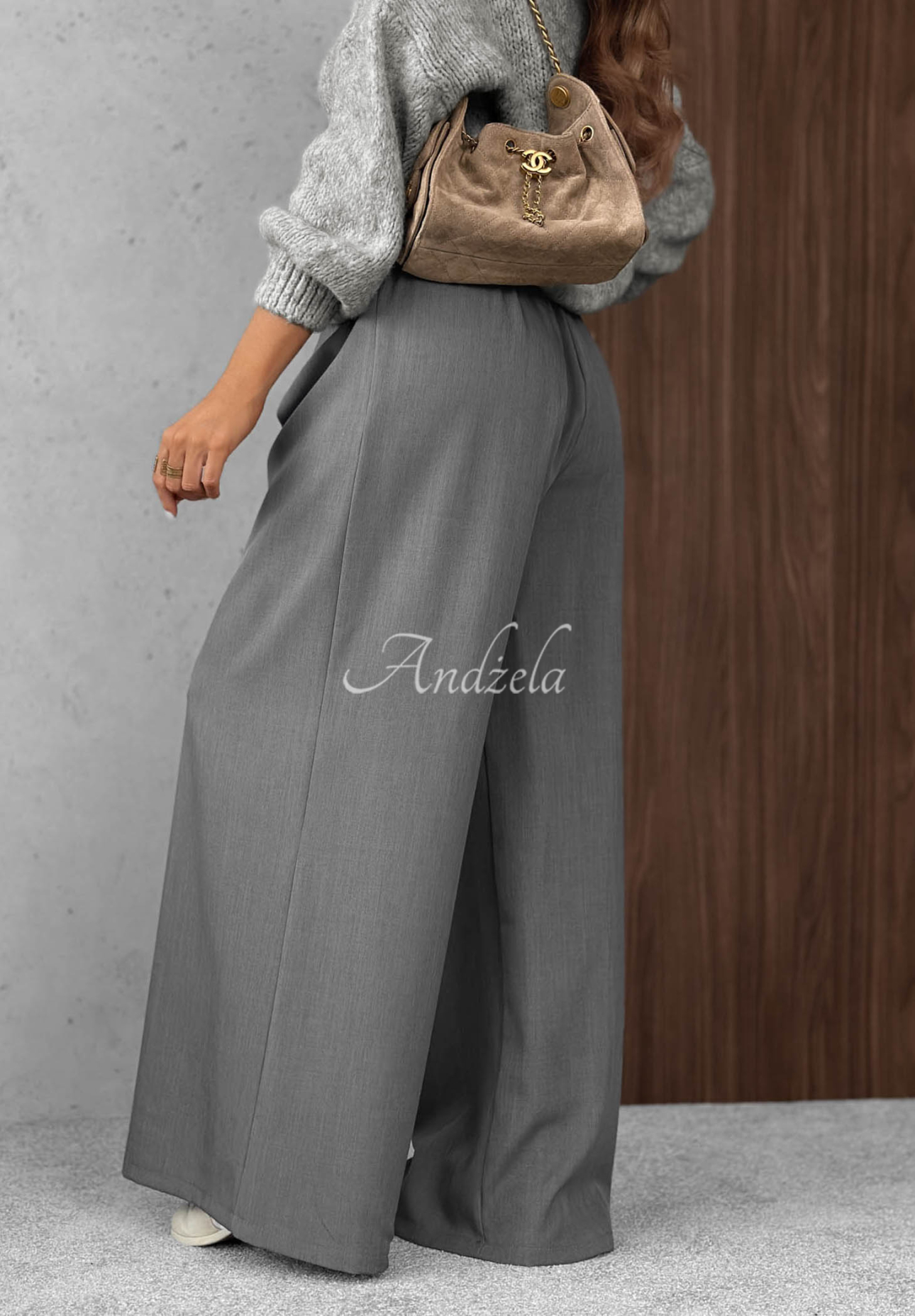 Elegantní kalhoty se širokými nohavicemi a záhyby Timeless Poise šedé