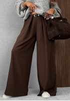 Eleganckie Kalhoty wide leg z zakładkami Timeless Poise čokoládové