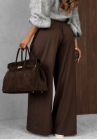 Eleganckie Kalhoty wide leg z zakładkami Timeless Poise čokoládové