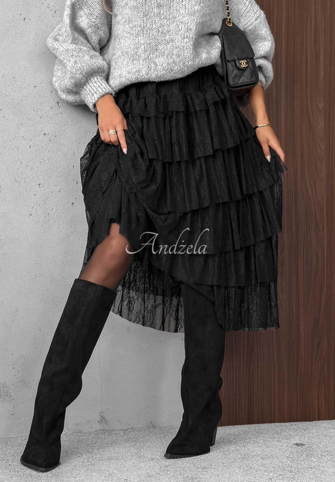 Krajková midi sukně s volánky Romantic Soul černá
