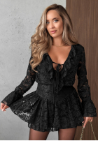 Krótki koronkowy Overal z falbankami Pretty Angel čokoládový