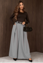 materiálové Kalhoty wide leg z paskiem Simple Elegance černé