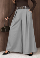 materiálové Kalhoty wide leg z paskiem Simple Elegance černé