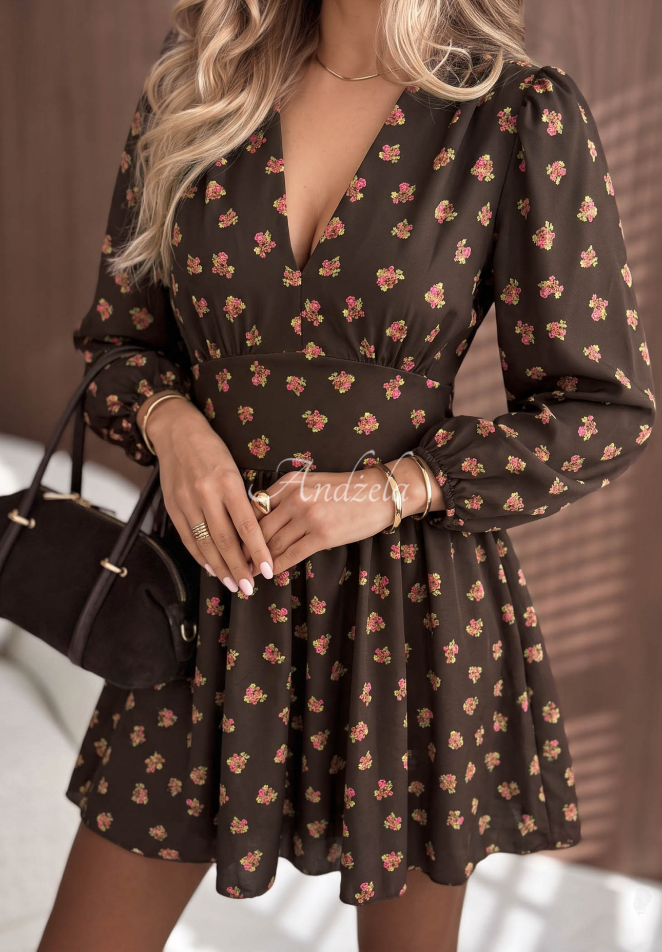 Viskózové mini šaty s květinovým vzorem Maple Rose čokoládová