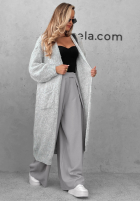 Dlouhý oversize kardigan s kapsami, vlnou a viskózou November Walk Světlešedá