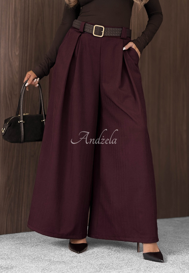 L&aacute;tkov&eacute; kalhoty wide leg s p&aacute;skem Simple Elegance v&iacute;nov&eacute;