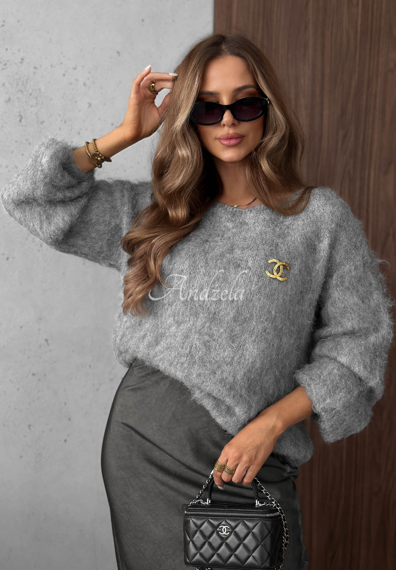 Měkký svetr s vlnou Pretty Softness šedý