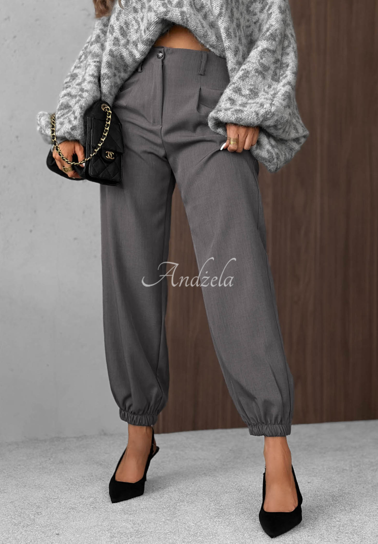 Elegantní kalhoty jogger s gumou v pase Good For Me šedé