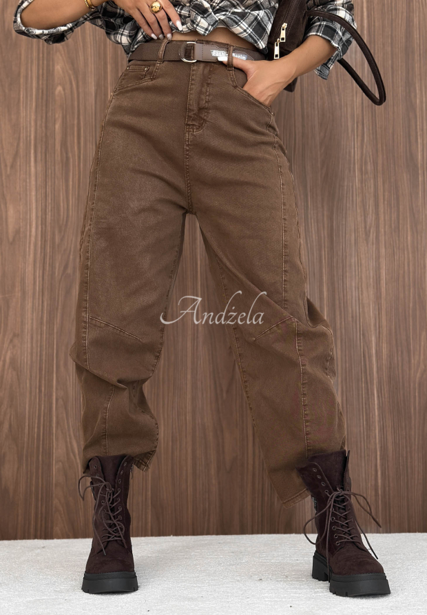 Dž&iacute;ny banana s p&aacute;skem Dune Denim tmavě velbloud&iacute;