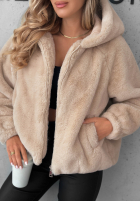 Krátká Bunda futerko s kapucí Fluffy Babe béžová