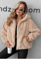 Krátká Bunda futerko s kapucí Fluffy Babe béžová