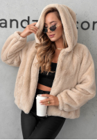 Krátká Bunda futerko s kapucí Fluffy Babe béžová