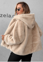 Krátká Bunda futerko s kapucí Fluffy Babe béžová