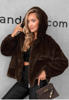Krátká Bunda futerko s kapucí Fluffy Babe béžová