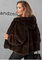 Krátká Bunda futerko s kapucí Fluffy Babe béžová