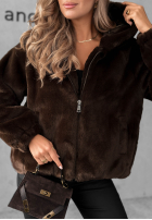 Krátká Bunda futerko s kapucí Fluffy Babe béžová
