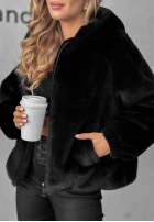 Krátká Bunda futerko s kapucí Fluffy Babe béžová