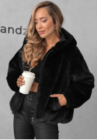 Krátká Bunda futerko s kapucí Fluffy Babe béžová