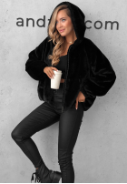 Krátká Bunda futerko s kapucí Fluffy Babe béžová