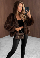 Krátká Bunda futerko s kapucí Fluffy Babe béžová