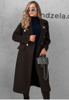 Dlouhý Dvouřadý Kabát z kołnierzem Caffe Meeting čokoládový