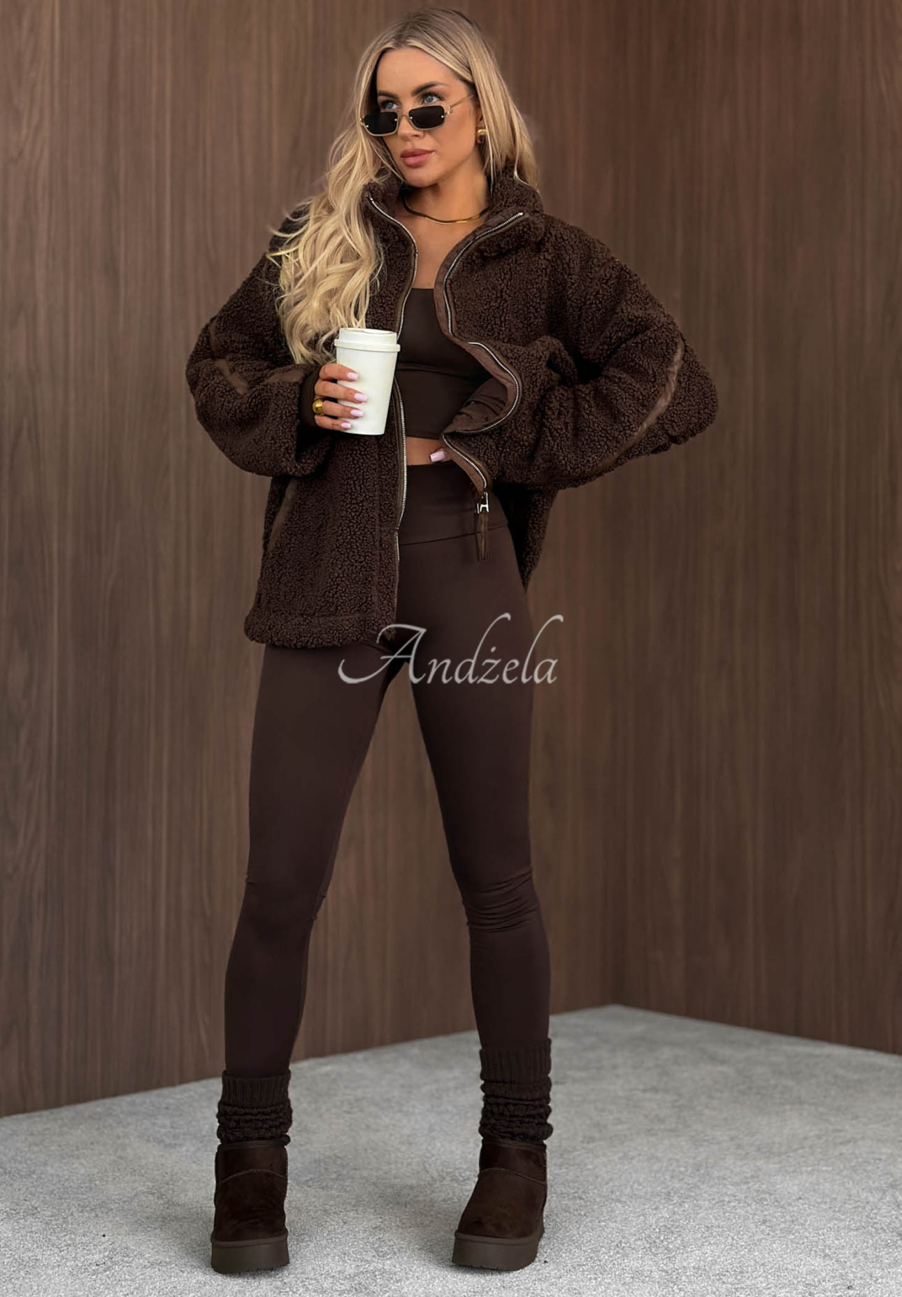 Kožíšková bunda sherpa se stojáčkem Cozy Darling čokoládová