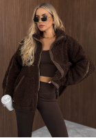 Bunda kożuszek sherpa z kołnierzem Cozy Darling čokoládová