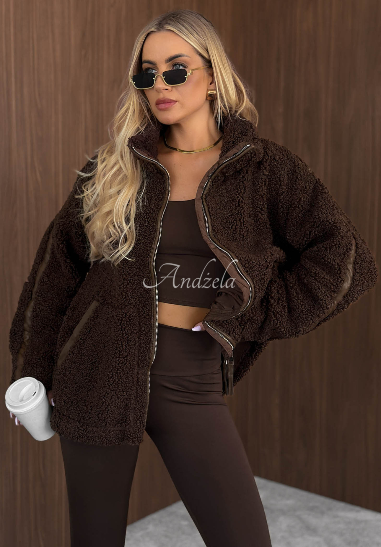 Kožíšková bunda sherpa se stojáčkem Cozy Darling čokoládová