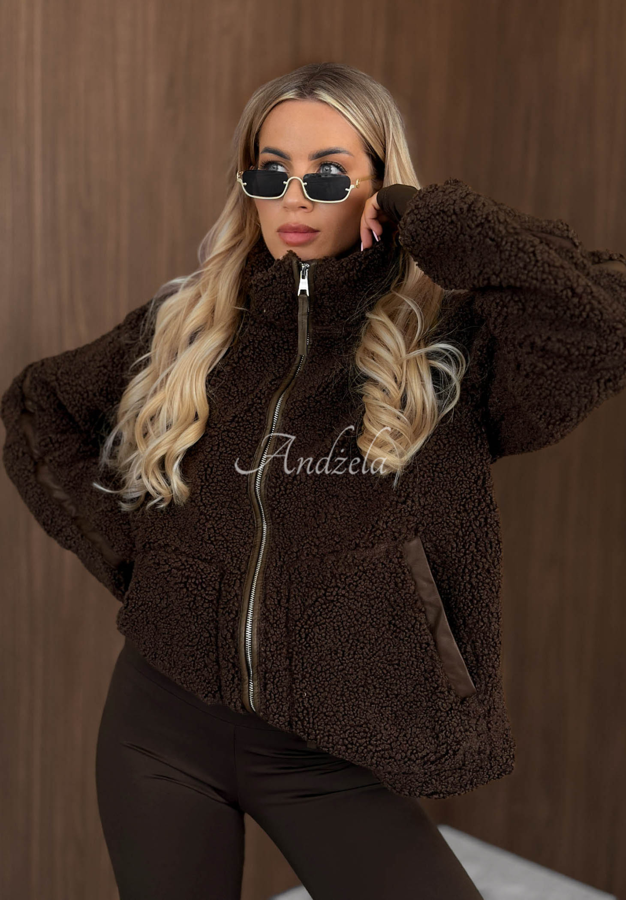 Kožíšková bunda sherpa se stojáčkem Cozy Darling čokoládová