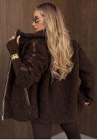 Bunda kożuszek sherpa z kołnierzem Cozy Darling čokoládová