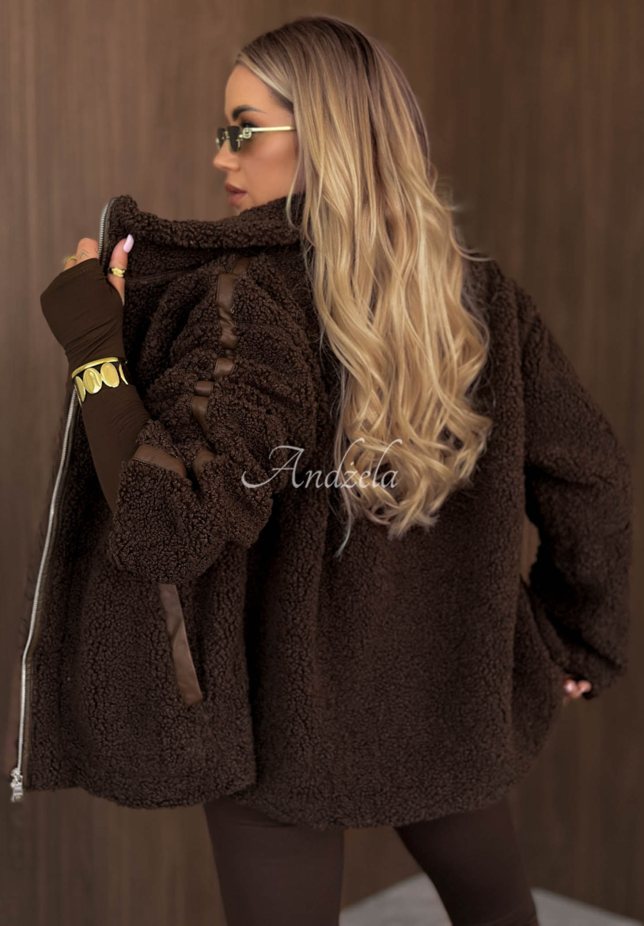 Kožíšková bunda sherpa se stojáčkem Cozy Darling čokoládová