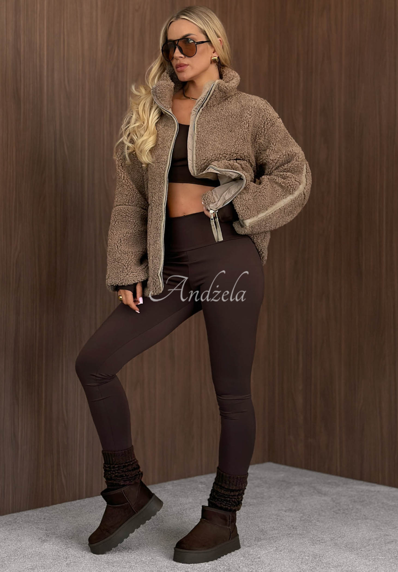 Kožíšková bunda sherpa se stojáčkem Cozy Darling Mokka
