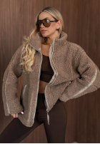 Bunda kożuszek sherpa z kołnierzem Cozy Darling čokoládová