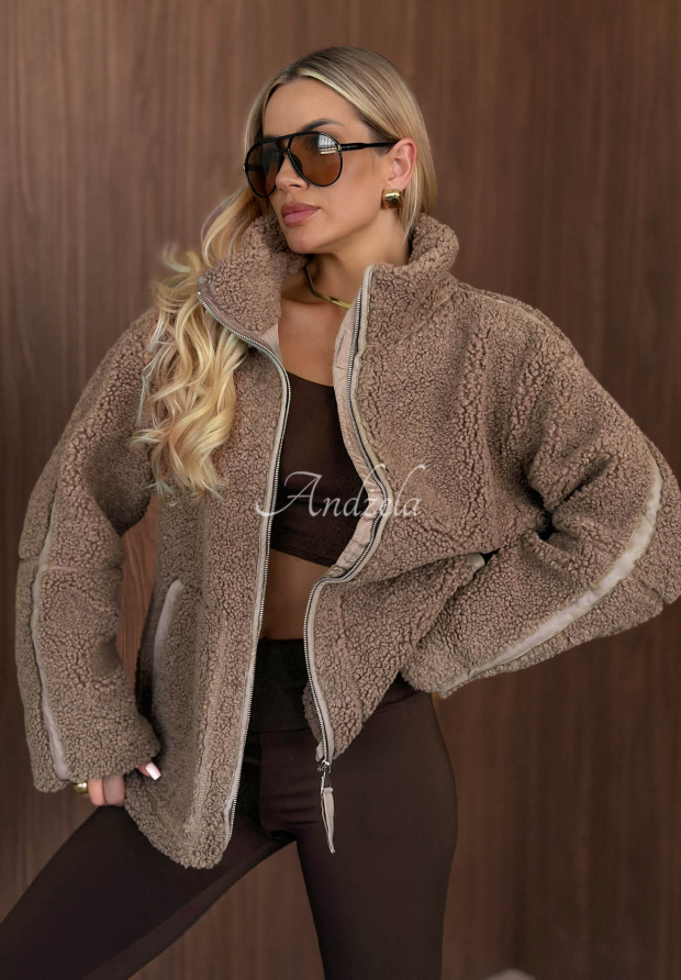 Kož&iacute;&scaron;kov&aacute; bunda sherpa se stoj&aacute;čkem Cozy Darling Mokka