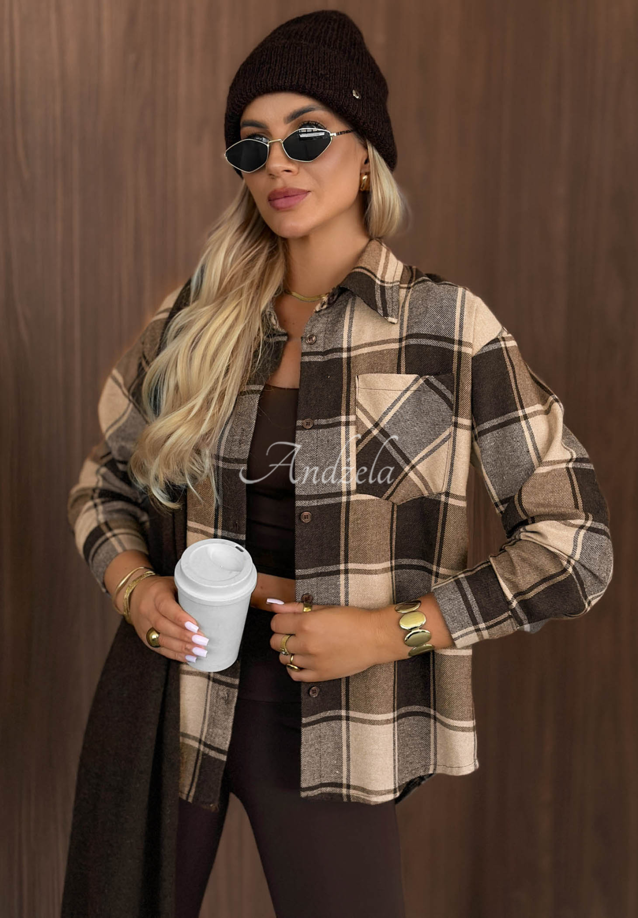 Károvaná košile Everyday Crush béžovo-čokoládová