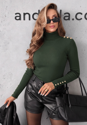 Žebrovaná viskózová halenka s dlouhým rukávem Essential Fit khaki