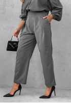 Elegancki Souprava Košile i Kalhoty z zakładkami Modern Femme šedý