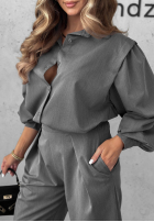 Elegancki Souprava Košile i Kalhoty z zakładkami Modern Femme šedý