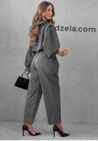Elegancki Souprava Košile i Kalhoty z zakładkami Modern Femme šedý