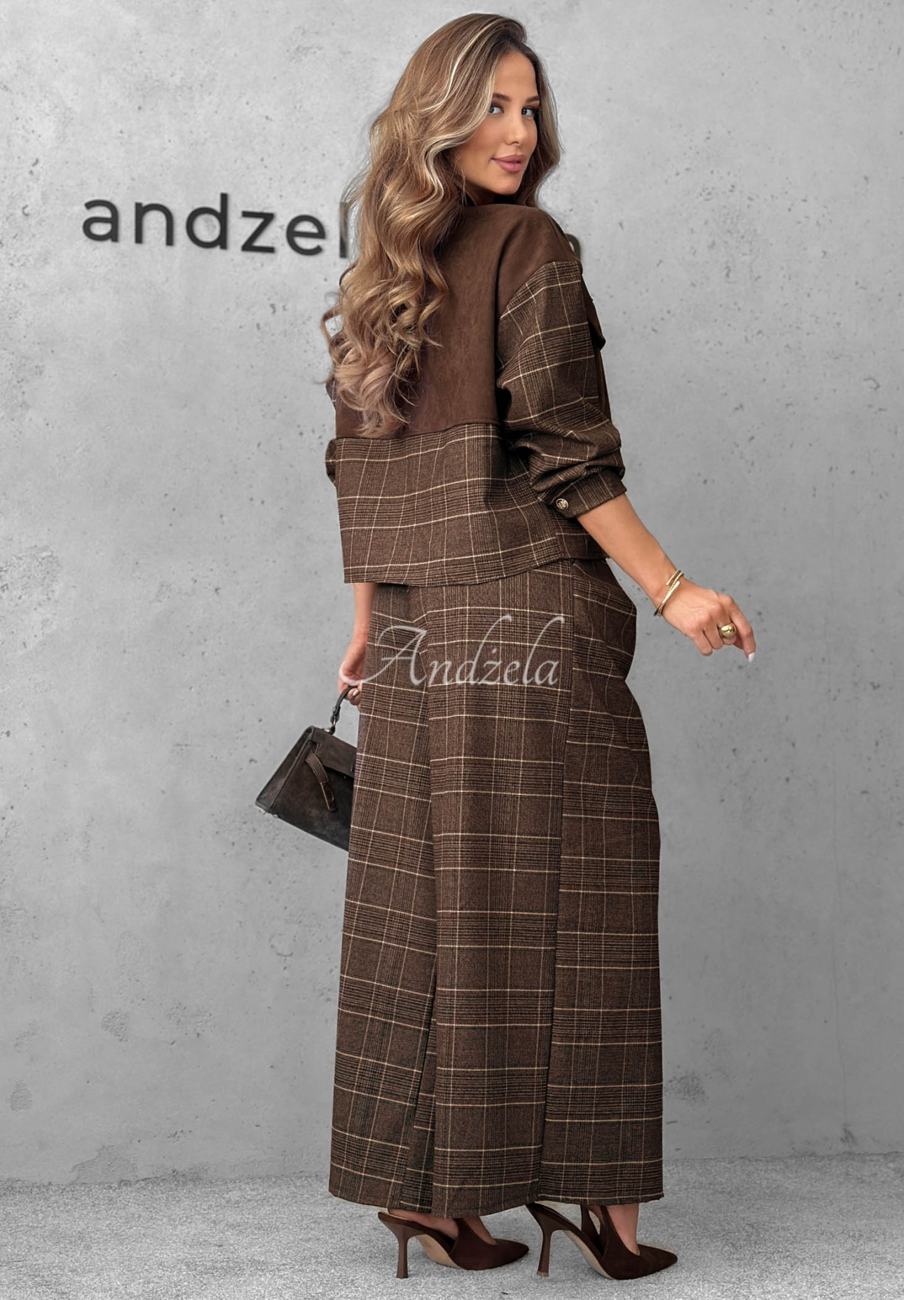 Semišová károvaná bunda Second Coffee čokoládová