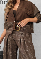 materiálové Kalhoty wide leg w kratę z paskiem Second Coffee čokoládové