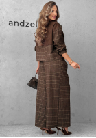 materiálové Kalhoty wide leg w kratę z paskiem Second Coffee čokoládové