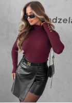 Prążkowana Halenka z golfem Seasonal Basic červená