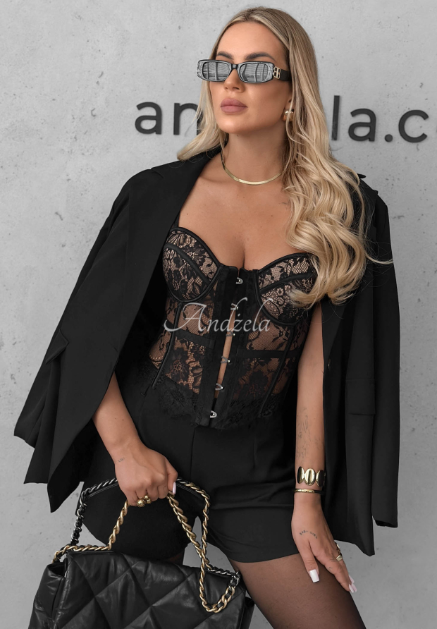 Krajkov&yacute; korzet na ram&iacute;nk&aacute;ch Lace Doll Čern&eacute;