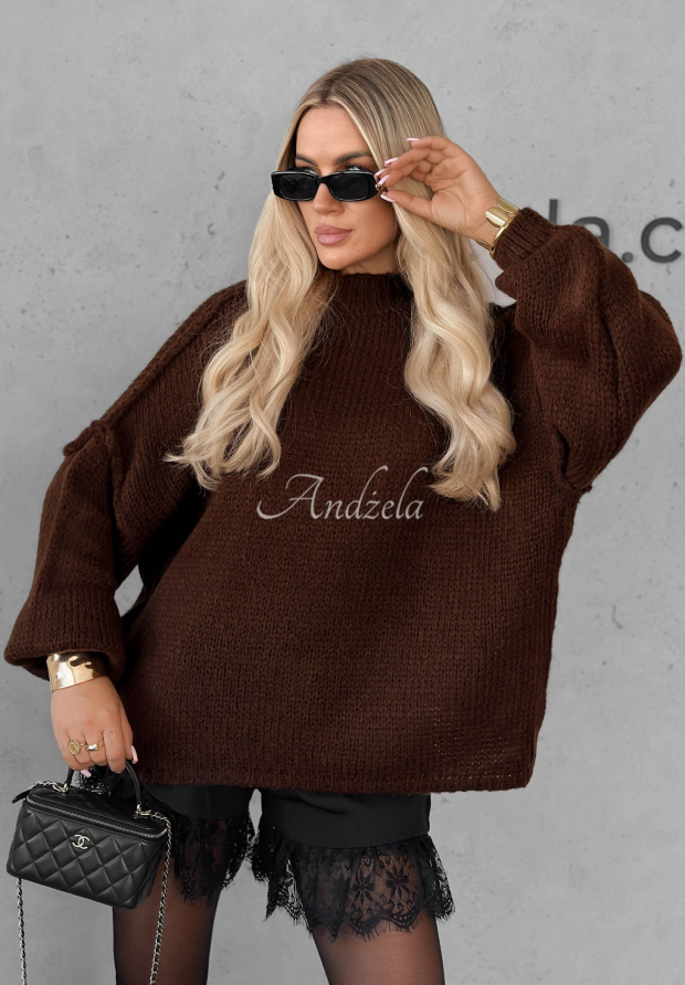 Měkk&yacute; oversize svetr November Mist čokol&aacute;dov&yacute;