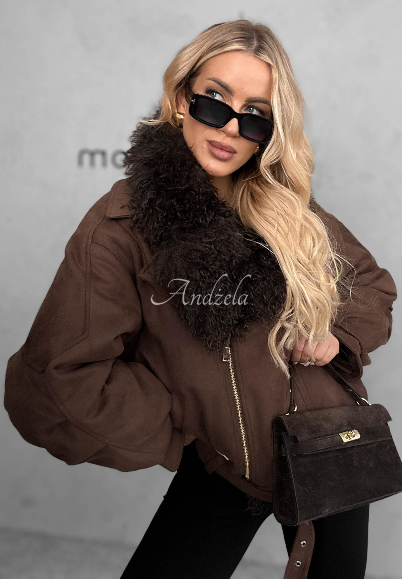 Semišová bunda bomber s kožíškem Chestnut Cloud čokoládová