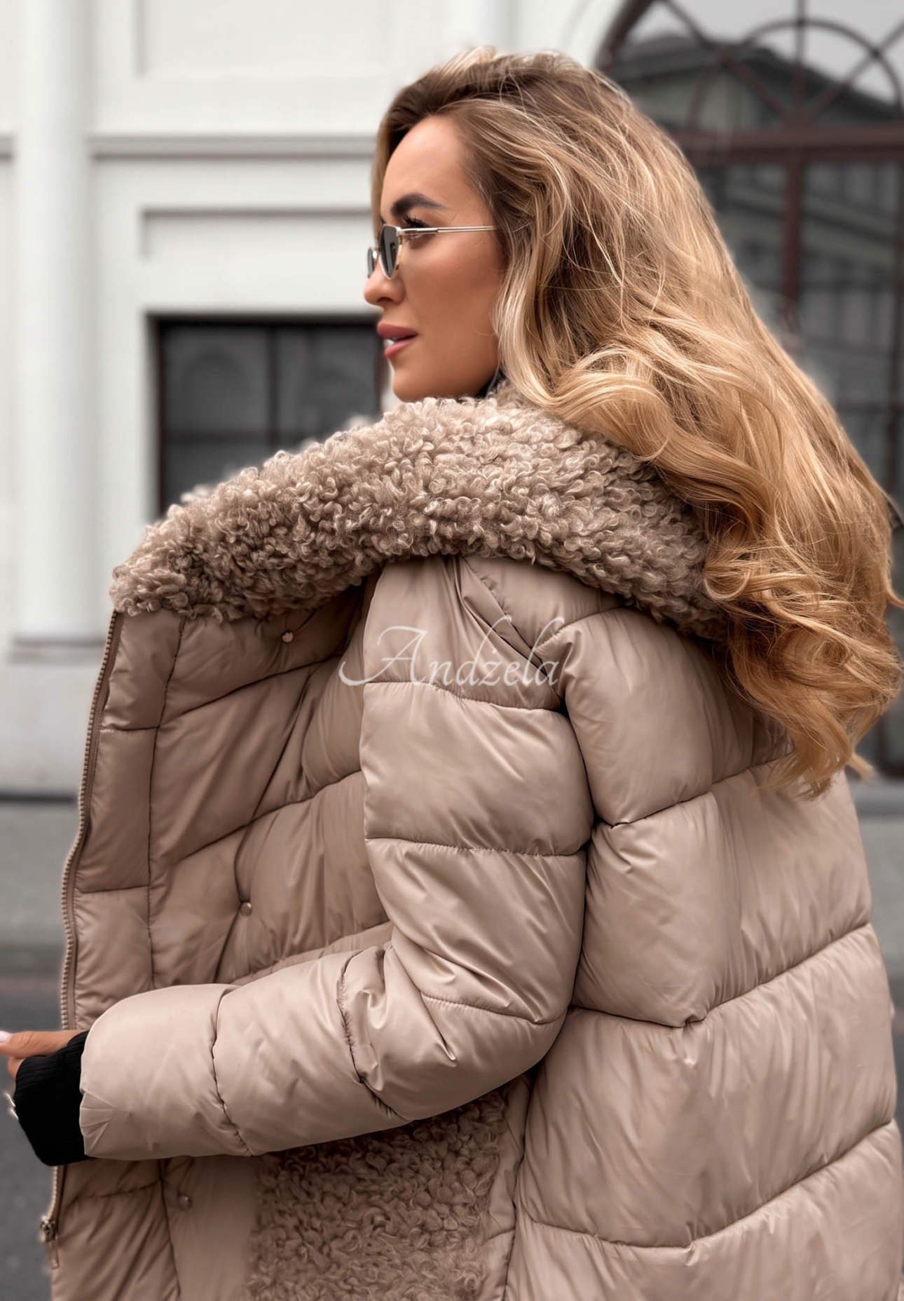 Dlouhá prošívaná bunda s kožíškem Long Cold Winter béžová