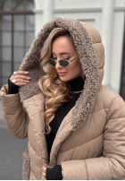 Długa Prošívaná Bunda z kożuszkiem Long, Cold Winter béžová