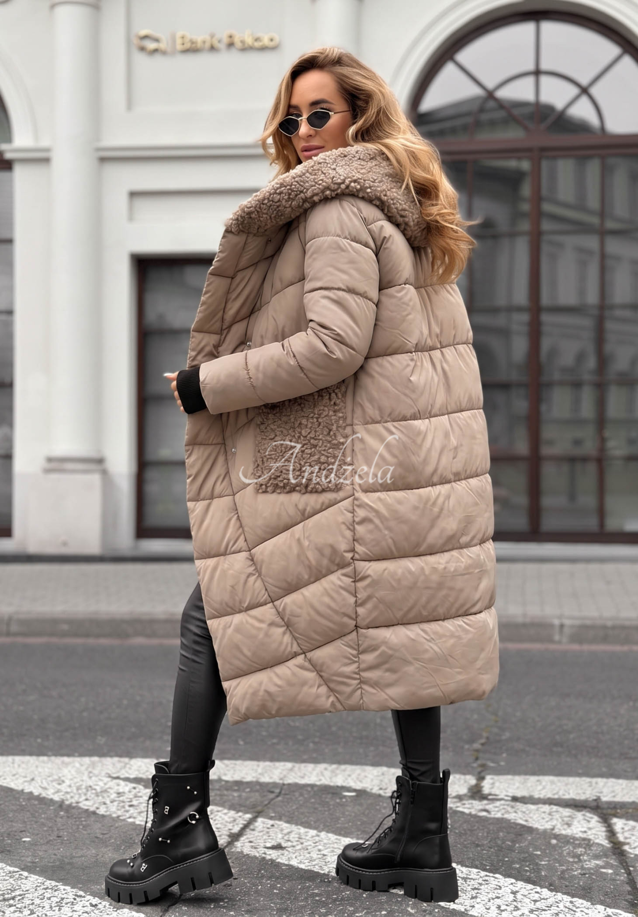 Dlouhá prošívaná bunda s kožíškem Long Cold Winter béžová