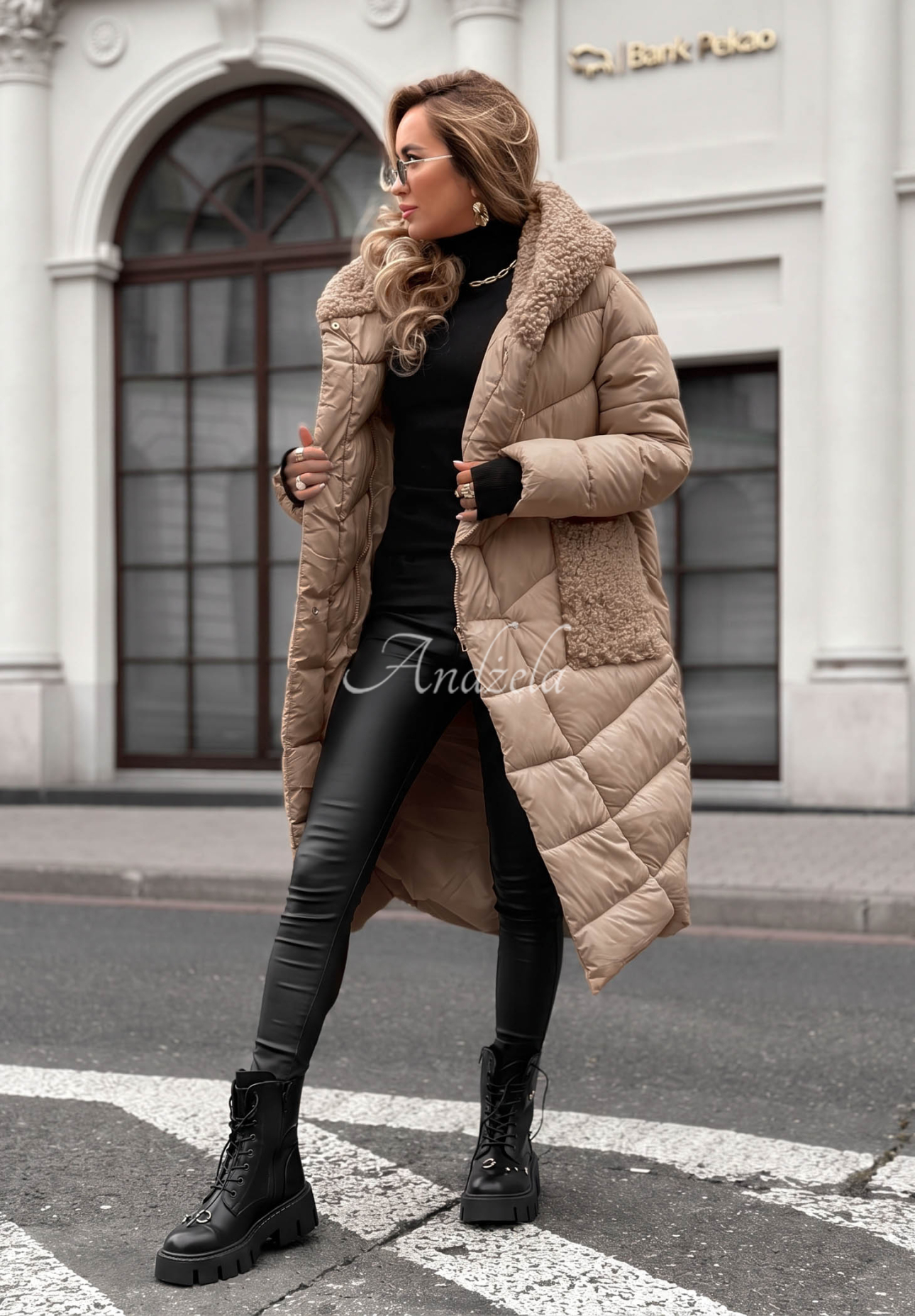 Dlouhá prošívaná bunda s kožíškem Long Cold Winter béžová